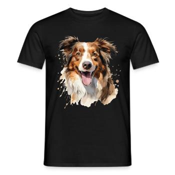 A watercolor Australian Shepherd dog - Men's T-Shirt - black - Front - AI Model Male 178 light (178cm)
