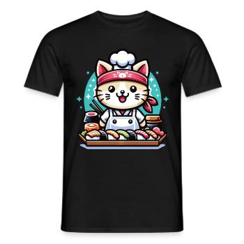 Un chat kawaii chef sushi japonais - T-shirt homme - noir - Devant - AI Model Male 178 light (178cm)