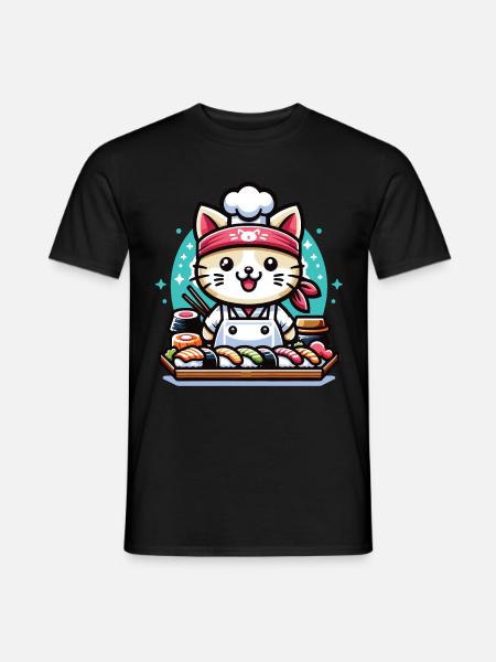 A kawaii cat Japanese sushi chef - Men's T-Shirt - black