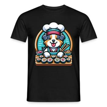 Australian Shepherd Koch Sushi im Kawaii-Stil - Männer T-Shirt - Schwarz - Vorne - AI Model Male 178 light (178cm)