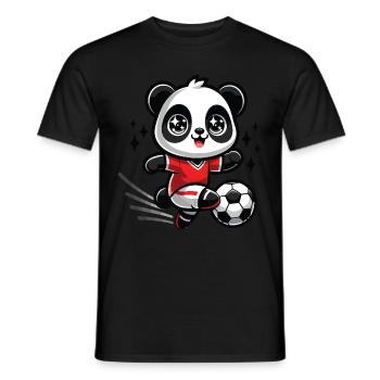 A kawaii panda playing football - Men's T-Shirt - black - Front - AI Model Male 178 light (178cm)