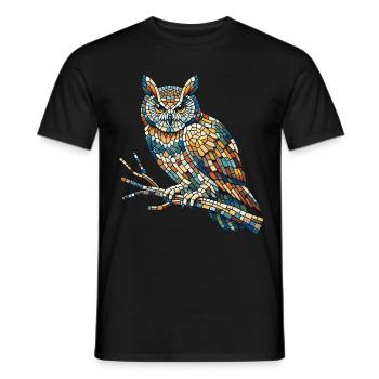 Portrait of an owl on a mosaic branch - Men's T-Shirt - black - Front - AI Model Male 178 light (178cm)