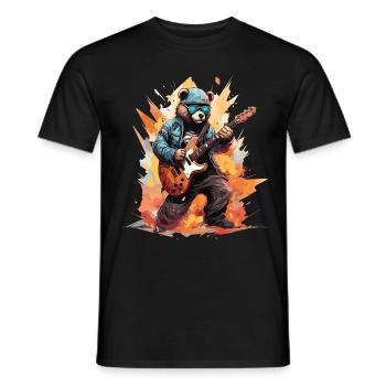 A bear playing an electric guitar - Men's T-Shirt - black - Front - AI Model Male 178 light (178cm)