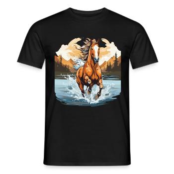 Horse galloping in a river - Men's T-Shirt - black - Front - AI Model Male 178 light (178cm)