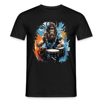 Ein Wikingerkrieger, der Schlagzeug spielt. - Männer T-Shirt - Schwarz - Vorne - AI Model Male 178 light (178cm)