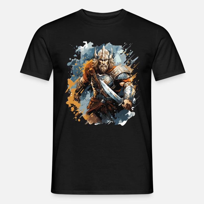 Ein Wikingerkrieger mit seinem Schwert - Männer T-Shirt - Schwarz