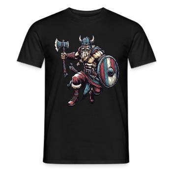 Ein aggressiver Wikinger mit Schwert und Schild - Männer T-Shirt - Schwarz - Vorne - AI Model Male 178 light (178cm)