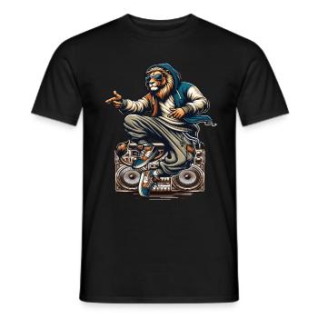 Un lion hiphop avec sweat capuche et sneakers - T-shirt homme - noir - Devant - AI Model Male 178 light (178cm)