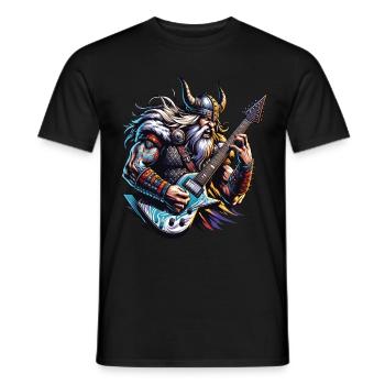 Wikingerkrieger, der E-Gitarre spielt. - Männer T-Shirt - Schwarz - Vorne - AI Model Male 178 light (178cm)