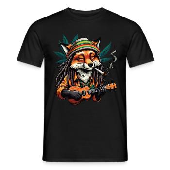 A Smoking Fox Joins While Playing the Ukulele - Men's T-Shirt - black - Front - AI Model Male 178 light (178cm)