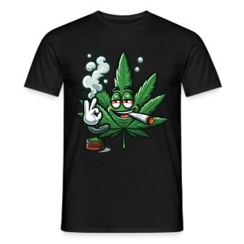 Ein rauchendes Cannabisblatt im Cartoon-Stil - Männer T-Shirt - Schwarz - Vorne - AI Model Male 178 light (178cm)