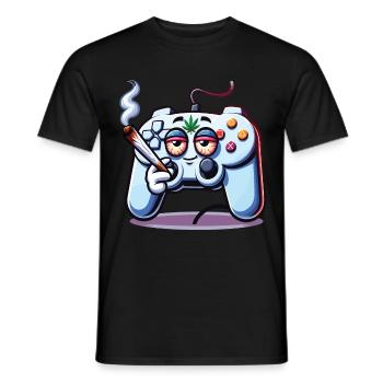 Une manette de jeux qui fume un joint de cannabis - T-shirt homme - noir - Devant - AI Model Male 178 light (178cm)