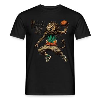 A Rasta lion dunking basketball - Men's T-Shirt - black - Front - AI Model Male 178 light (178cm)