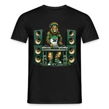Ein Rasta-Löwen-DJ-Mixing, umgeben von Lautsprechern - Männer T-Shirt - Schwarz - Vorne - AI Model Male 178 light (178cm)