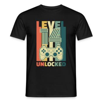 Cadeau de jeu du 14e anniversaire débloqué de niveau 14 - T-shirt homme - noir - Devant - AI Model Male 178 light (178cm)