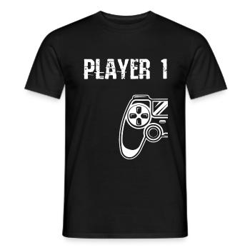 Player 1 2 Gaming Gamer Zocken Controller Geschenk - Männer T-Shirt - Schwarz - Vorne - AI Model Male 178 light (178cm)