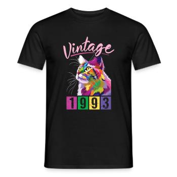 Birthday 1993 93 Vintage Cat Vintage Gift - Men's T-Shirt - black - Front - AI Model Male 178 light (178cm)