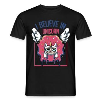 I Believe In Unicorn | Donut Katzen Candy Geschenk - Männer T-Shirt - Schwarz - Vorne - AI Model Male 178 light (178cm)