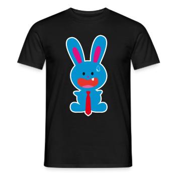 A tooth blue office rabbit with a tie in a panic - Men's T-Shirt - black - Front - AI Model Male 178 light (178cm)