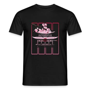 Cherry Blossom Shinto Shrine Japanischer Tempel Sa - Männer T-Shirt - Schwarz - Vorne - AI Model Male 178 light (178cm)