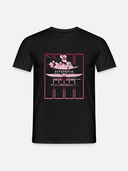 Cherry Blossom Shinto Shrine Japanischer Tempel Sa - Männer T-Shirt - Schwarz