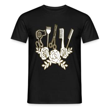 Coiffeur ustensiles de guirfère coiffeur salon rengaine - T-shirt homme - noir - Devant - AI Model Male 178 light (178cm)