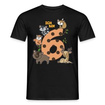 Birthday shirt 6 years Young girl Fox bear - Men's T-Shirt - black - Front - AI Model Male 178 light (178cm)