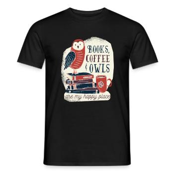 Livres café et hiboux - T-shirt homme - noir - Devant - AI Model Male 178 light (178cm)