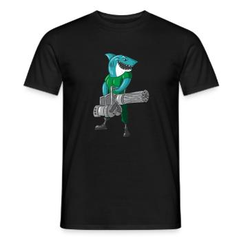 Shark Soldier Bundeswehr Minigun Humor Gift - Men's T-Shirt - black - Front - AI Model Male 178 light (178cm)