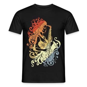 Vintage Saxophonspielerin - Männer T-Shirt - Schwarz - Vorne - AI Model Male 178 light (178cm)