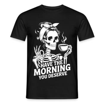 Kaffeekick Skelett Morgenritual - Männer T-Shirt - Schwarz - Vorne - AI Model Male 178 light (178cm)