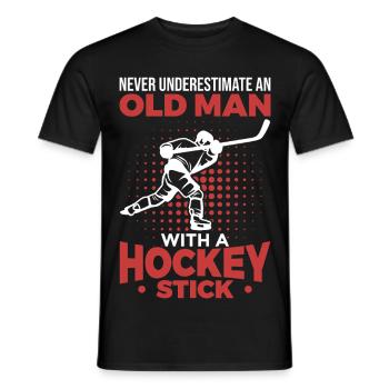 Old Man With A Hockey Stick - Men's T-Shirt - black - Front - AI Model Male 178 light (178cm)