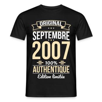 18th Birthday - Original - September 2007 - Men's T-Shirt - black - Front - AI Model Male 178 light (178cm)