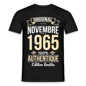 Anniversaire 60 ans - Original - Novembre 1965 - T-shirt homme - noir - Devant - AI Model Male 178 light (178cm)