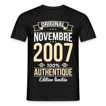 18th Birthday - Original - November 2007 - Men's T-Shirt - black - Front - AI Model Male 178 light (178cm)