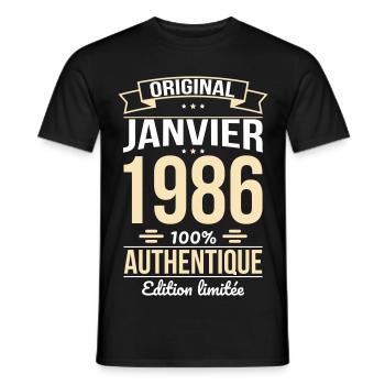 40-jähriges Jubiläum – Original – Januar 1986 - Männer T-Shirt - Schwarz - Vorne - AI Model Male 178 light (178cm)