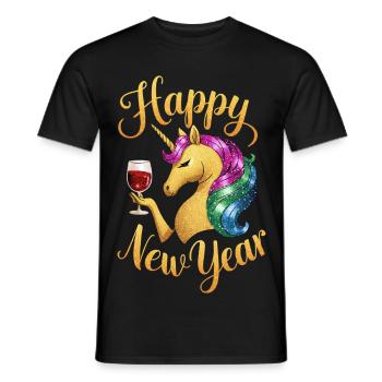 Silvester Happy New Year Einhorn Party Neujahr  - Männer T-Shirt - Schwarz - Vorne - AI Model Male 178 light (178cm)