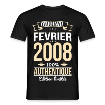 18. Geburtstag – Original – Februar 2008 - Männer T-Shirt - Schwarz - Vorne - AI Model Male 178 light (178cm)