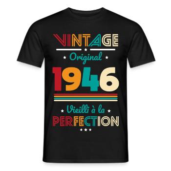 1946 – Vintage – Aged to perfection - Men's T-Shirt - black - Front - AI Model Male 178 light (178cm)