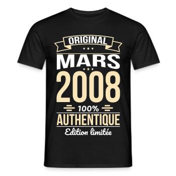 18. Geburtstag – Original – März 2008 - Männer T-Shirt - Schwarz - Vorne - AI Model Male 178 light (178cm)