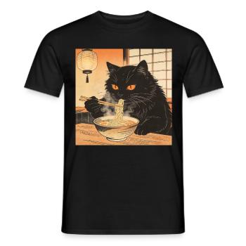 Cute Cat Ramen Noodles Japan Wave Gift Retra - Men's T-Shirt - black - Front - AI Model Male 178 light (178cm)