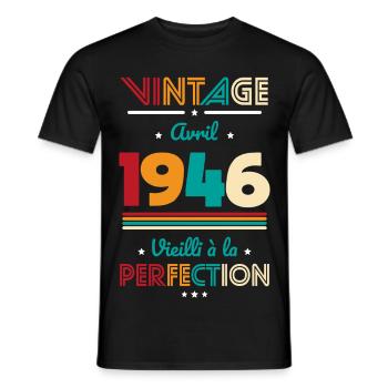 80. Geburtstag – Vintage – April 1946 - Männer T-Shirt - Schwarz - Vorne - AI Model Male 178 light (178cm)