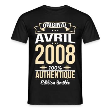 18. Geburtstag – Original – April 2008 - Männer T-Shirt - Schwarz - Vorne - AI Model Male 178 light (178cm)