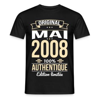 Anniversaire 18 ans - Original - Mai 2008 - T-shirt homme - noir - Devant - AI Model Male 178 light (178cm)