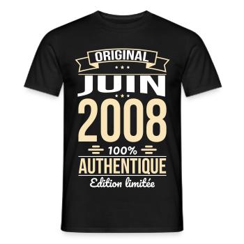 Anniversaire 18 ans - Original - Juin 2008 - T-shirt homme - noir - Devant - AI Model Male 178 light (178cm)