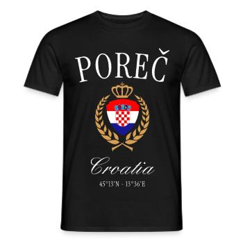 Poreč Kroatien Wappen Krone – Reise Souvenir - Männer T-Shirt - Schwarz - Vorne - AI Model Male 178 light (178cm)
