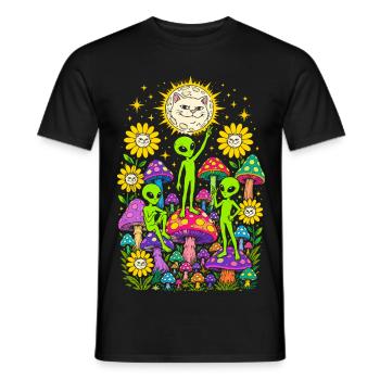 Außerirdische im Pilzwald Mondschein - Männer T-Shirt - Schwarz - Vorne - AI Model Male 178 light (178cm)