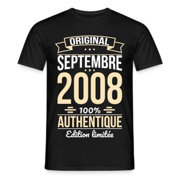 Anniversaire 18 ans - Original - Septembre 2008 - T-shirt homme - noir - Devant - AI Model Male 178 light (178cm)