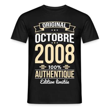 Anniversaire 18 ans - Original - Octobre 2008 - T-shirt homme - noir - Devant - AI Model Male 178 light (178cm)