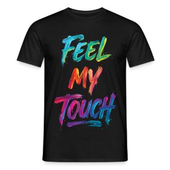 Feel My Touch Colorful Text Painting Print - Men's T-Shirt - black - Front - AI Model Male 178 light (178cm)